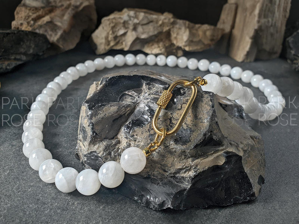 Sri Lanka Moonstone Stainless Steel Carabiner Necklace (10mm)