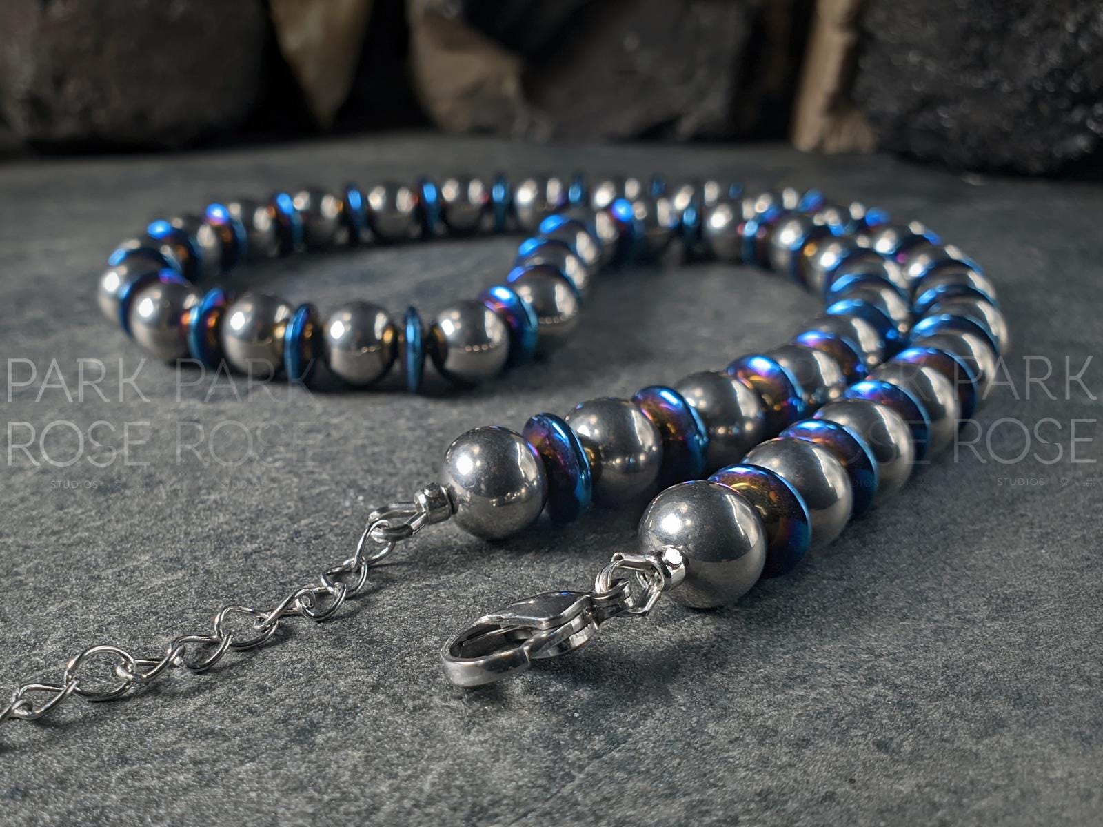 Blue Hematite Titanium Necklace: Grade 2 Titanium (10mm)