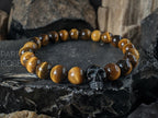 Yellow Tiger's Eye Stainless Steel Skull Bracelet in Black, Gold or Rose Gold (8mm)