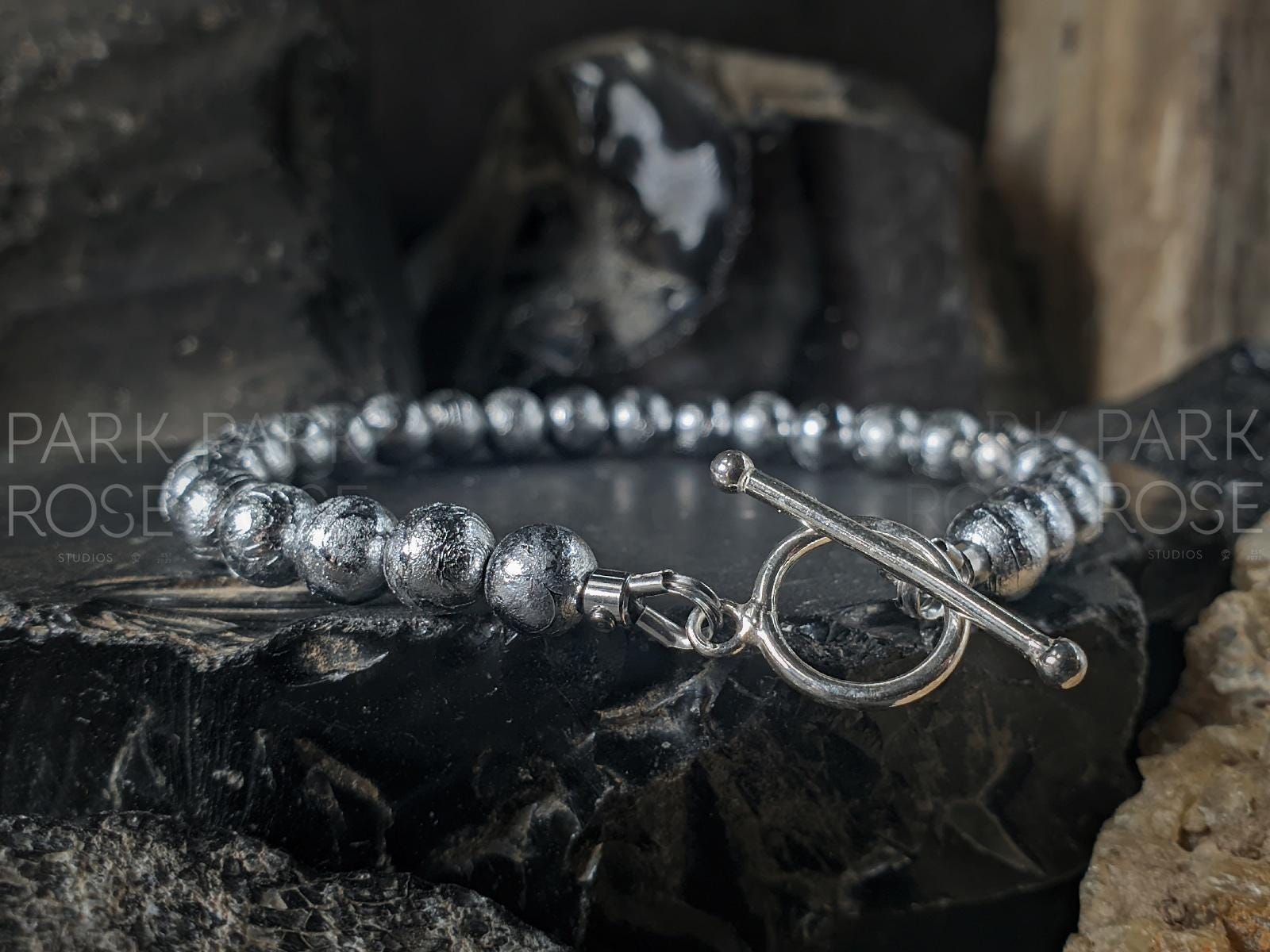Gibeon Meteorite Bracelet: Sterling Silver Toggle Clasp (6mm)