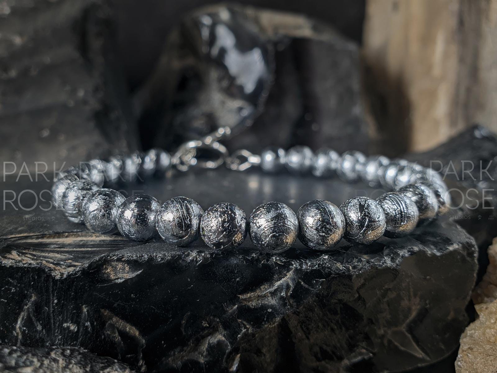 Gibeon Meteorite Bracelet: Sterling Silver Toggle Clasp (6mm)