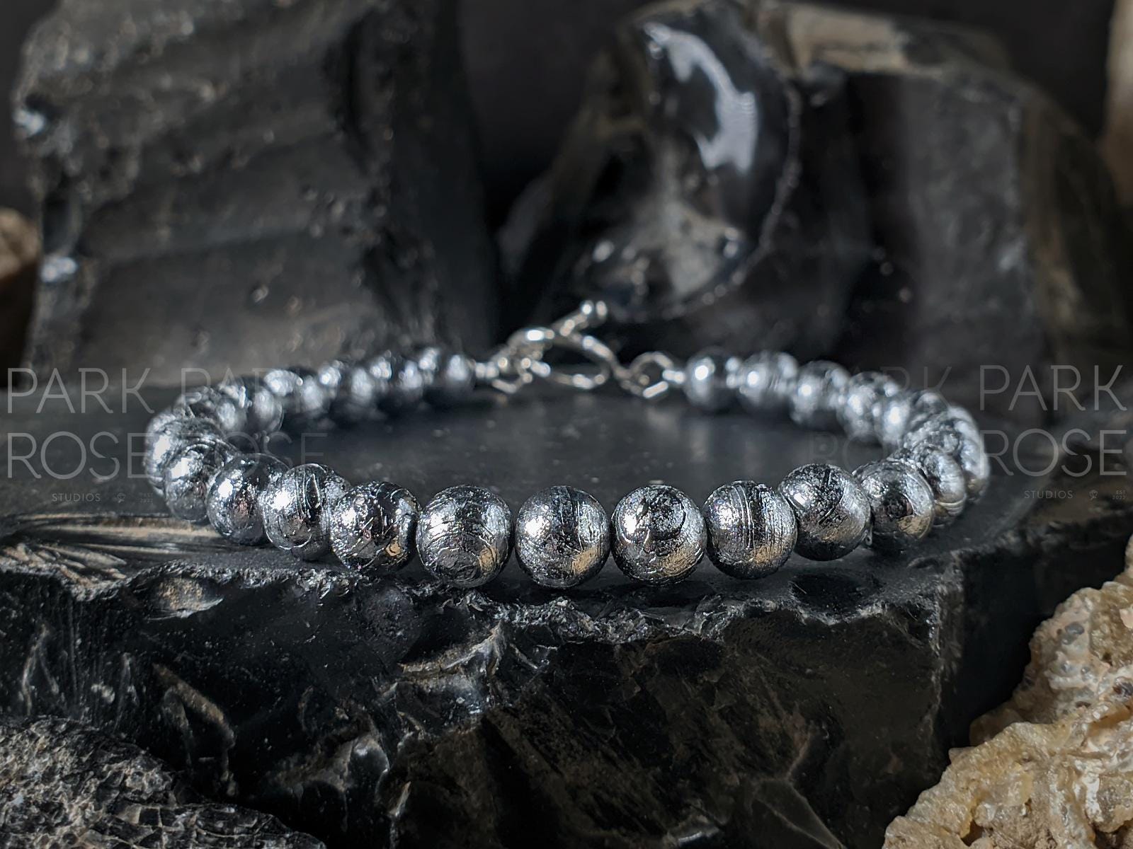 Gibeon Meteorite Bracelet: Sterling Silver Toggle Clasp (6mm)