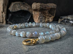 Madagascar Flash Labradorite Stainless Steel Carabiner Necklace (10mm)