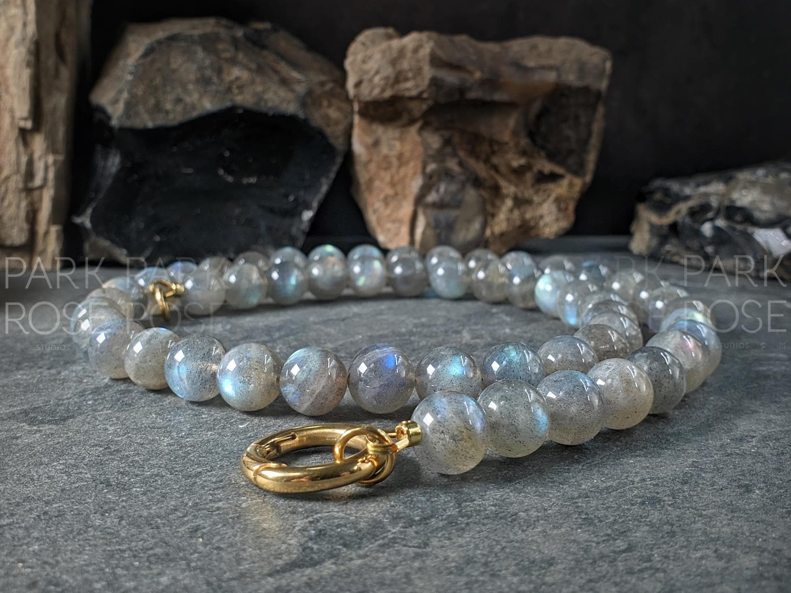 Madagascar Flash Labradorite Necklace: Gold or Silver Leaf Pendant (10mm)