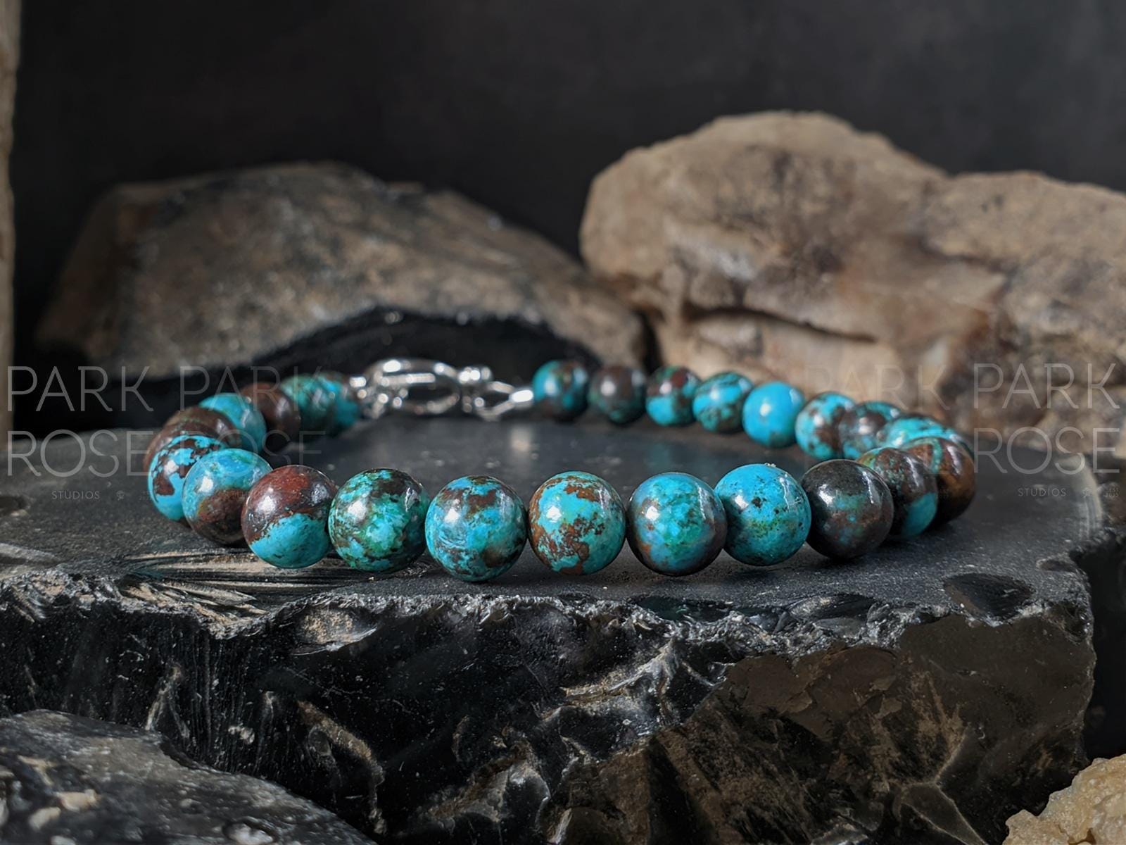 Peru Brown Chrysocolla Turquoise Bracelet - 925 Sterling Silver Toggle Clasp (6mm)