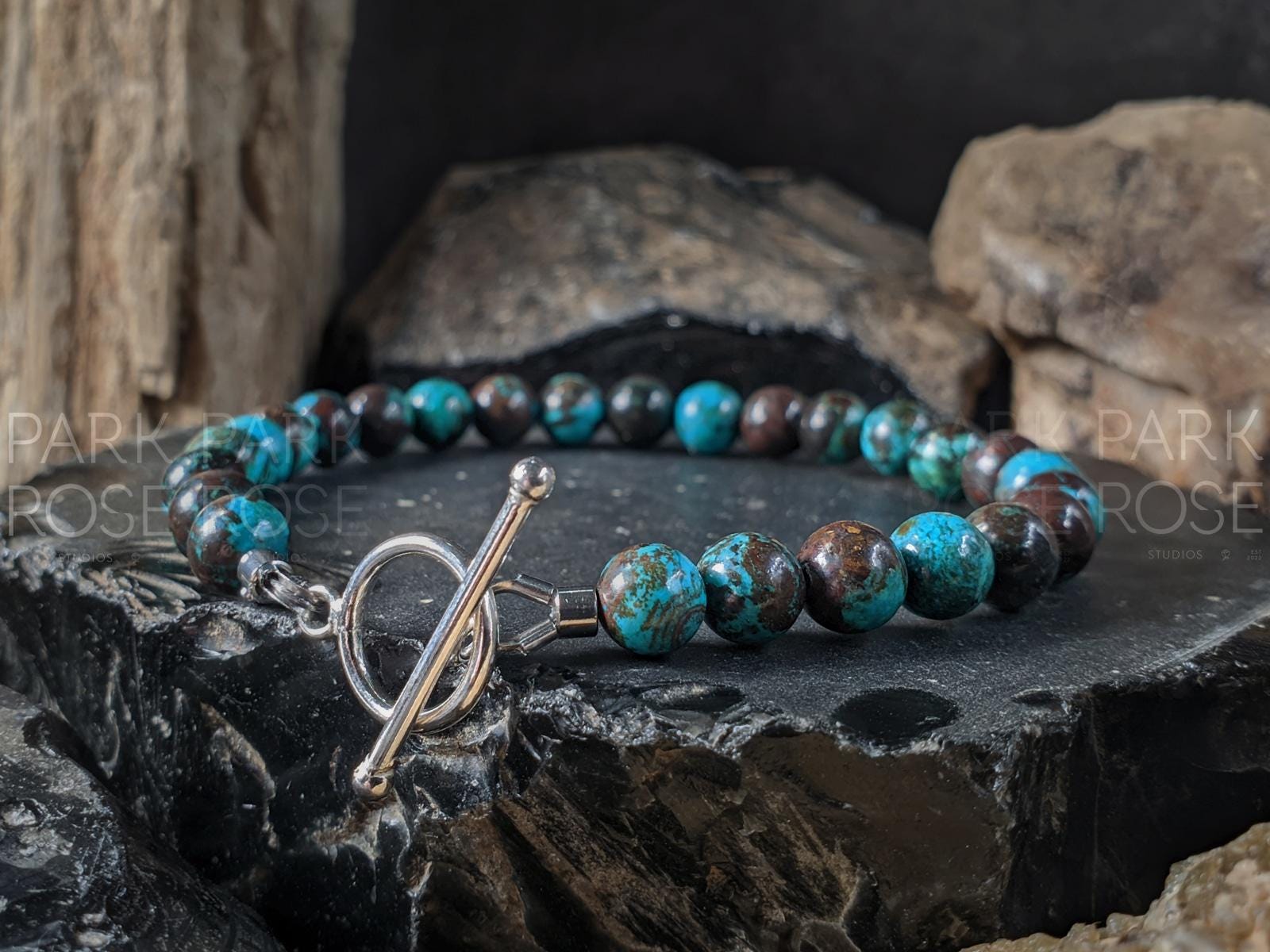 Peru Brown Chrysocolla Turquoise Bracelet - 925 Sterling Silver Toggle Clasp (6mm)