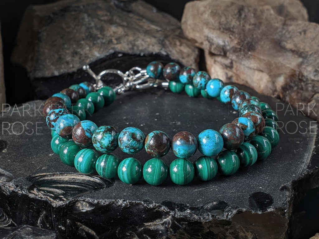 Peru Brown Chrysocolla Turquoise Bracelet - 925 Sterling Silver Toggle Clasp (6mm)
