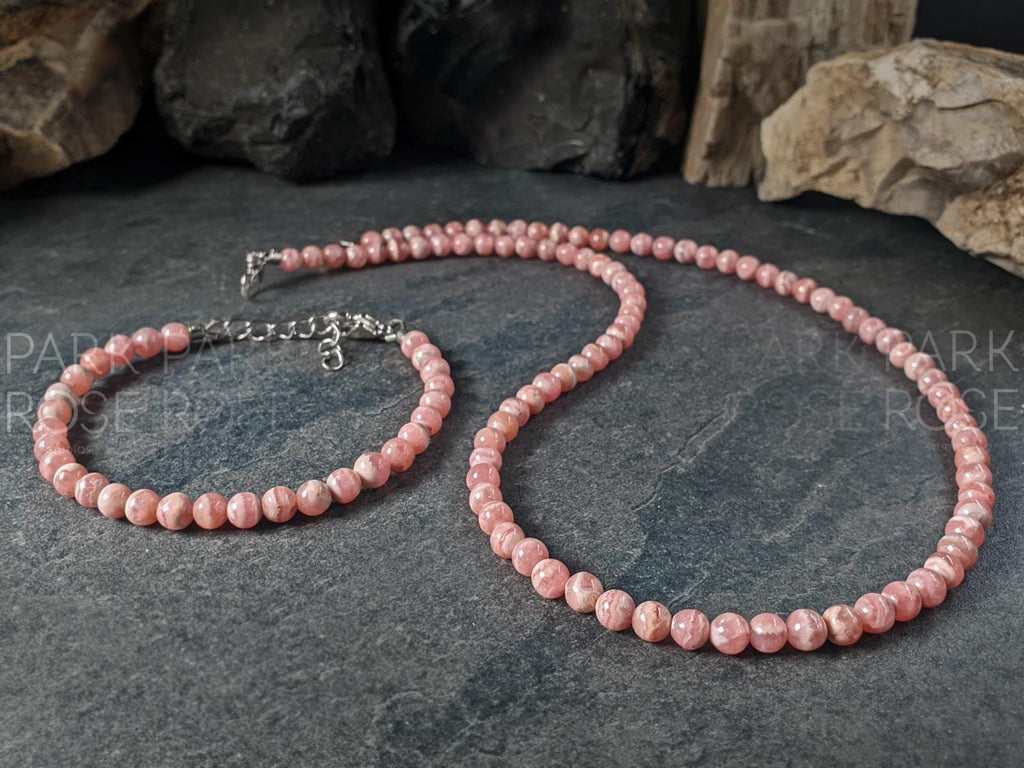 Bundle: Argentinian Rhodochrosite Necklace Bracelet Set (5mm)