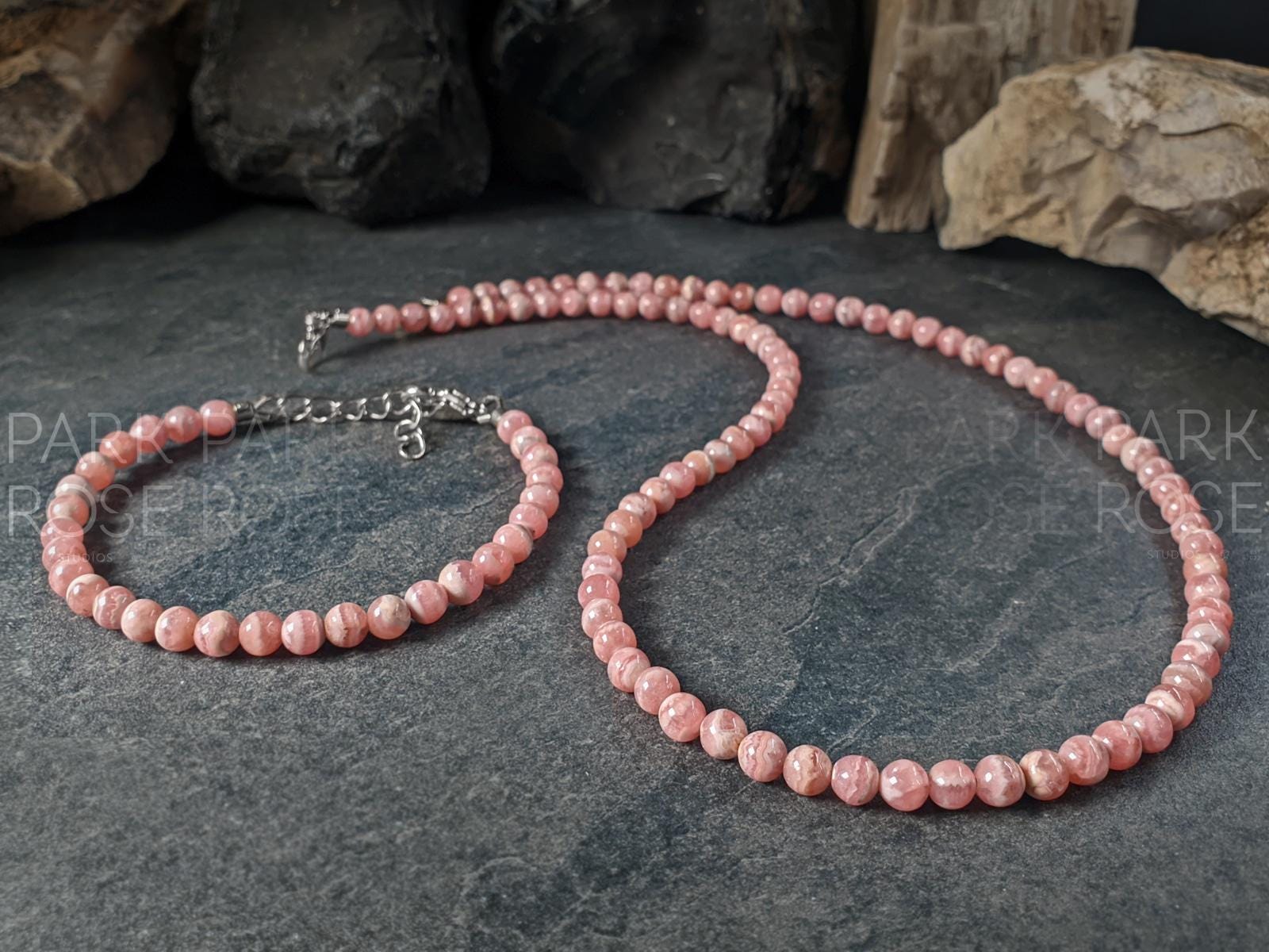 Bundle: Argentinian Rhodochrosite Necklace Bracelet Set (5mm)