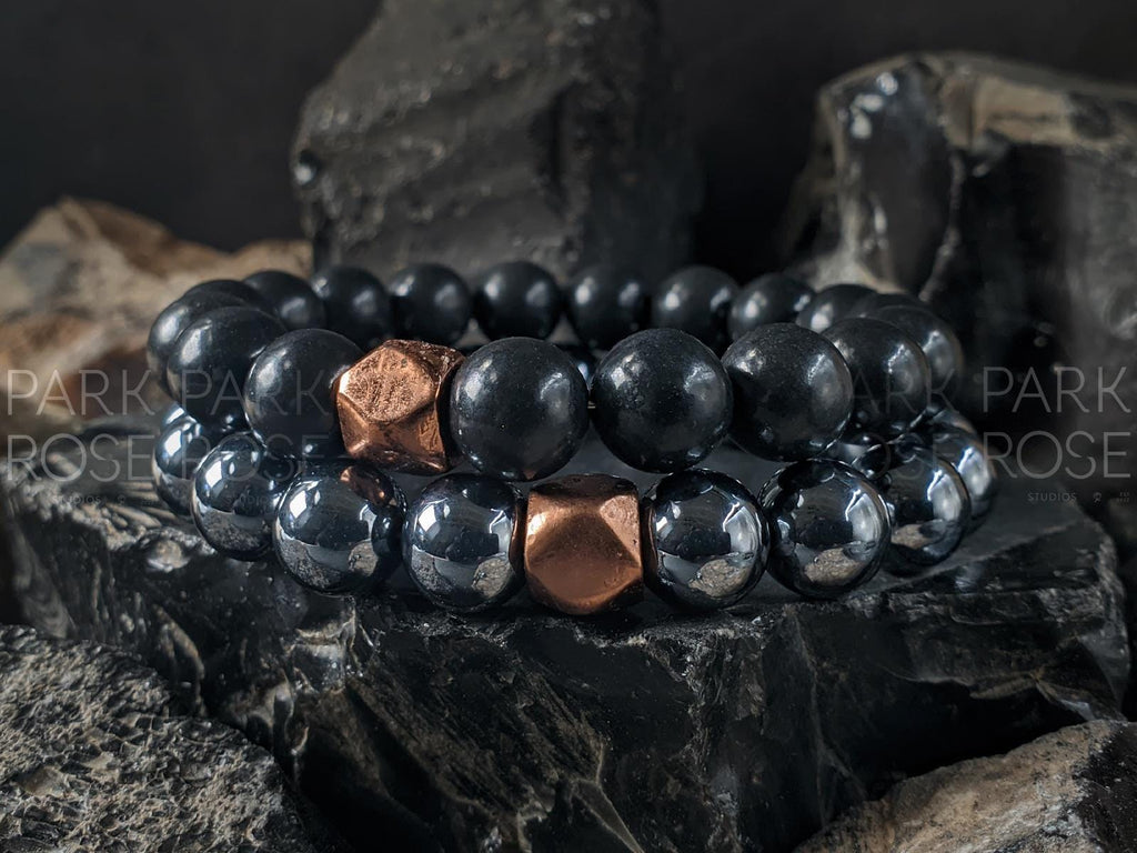 Shungite Copper Terahertz Bracelet Stack, Set of 2 (10mm)