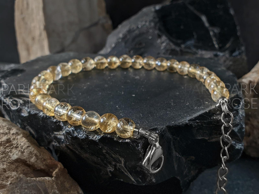 Natural Unheated Brazil Citrine Bracelet: Stainless Steel Clasp, Solar Plexus Chakra (6mm)