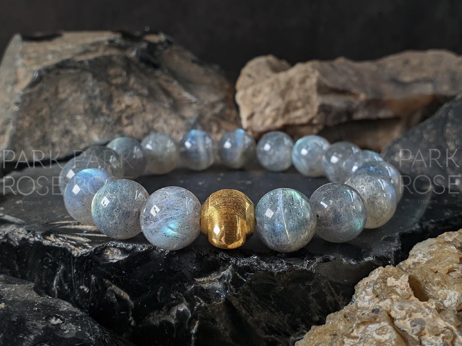 Madagascar Flash Labradorite Bracelet: 24K Gold Cat Eye Bead, (8/10mm)
