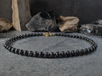Natural Arfvedsonite Beaded Carabiner Necklace (8mm)