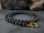Natural Arfvedsonite Beaded Carabiner Necklace (8mm)