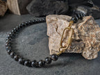 Natural Arfvedsonite Beaded Carabiner Necklace (8mm)