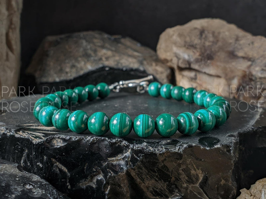 Congo Malachite Bracelet - 925 Sterling Silver Toggle Clasp (6mm)