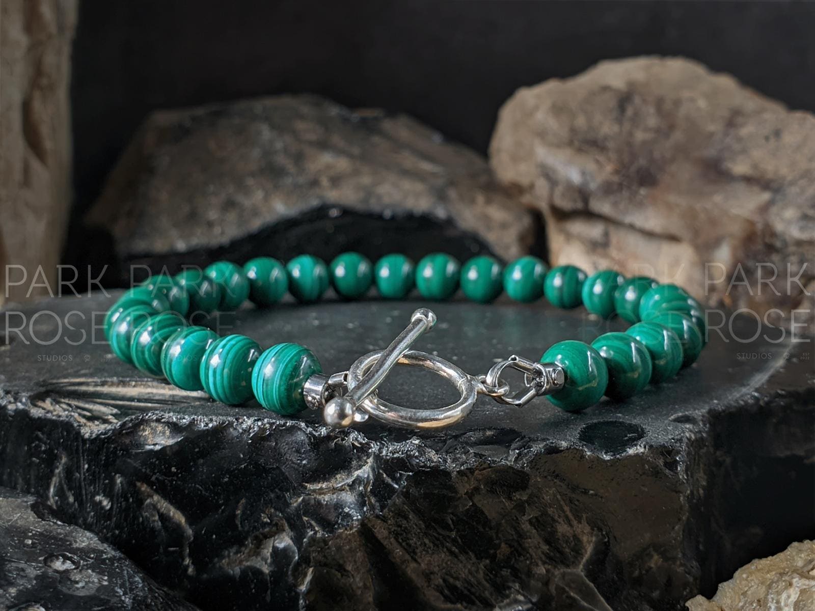 Congo Malachite Bracelet - 925 Sterling Silver Toggle Clasp (6mm)