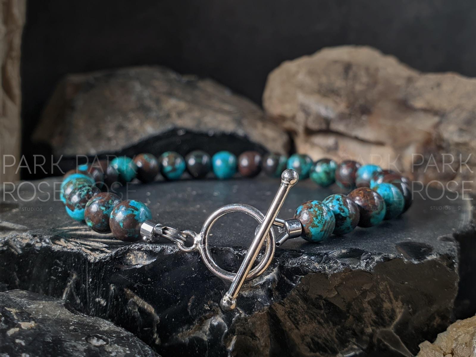 Peru Brown Chrysocolla Turquoise Bracelet - 925 Sterling Silver Toggle Clasp (6mm)