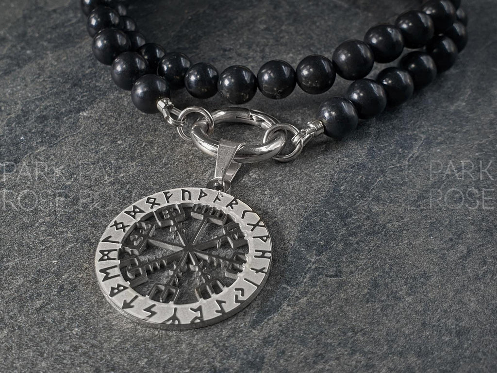Norse Viking Compass Amulet Pendant Shungite Carabiner Necklace