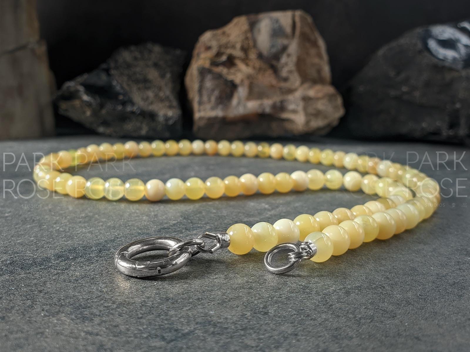 Natural Australian Yellow Opal Carabiner Necklace (6mm)