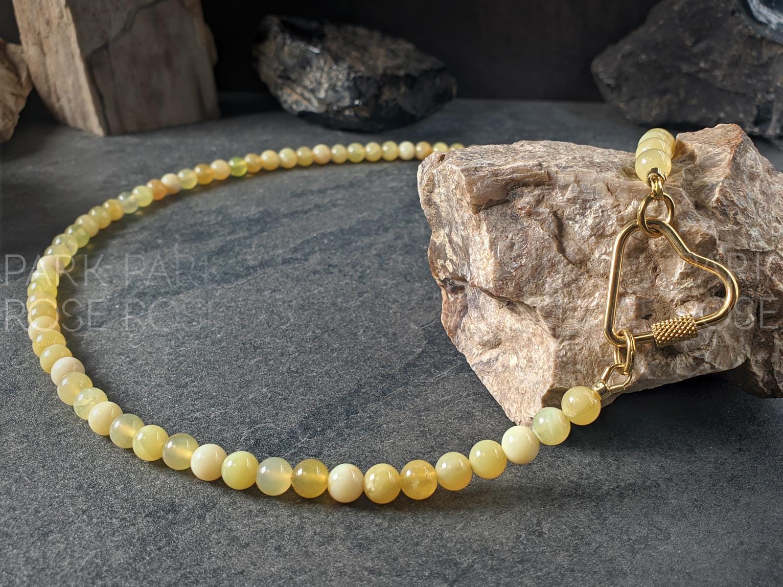 Natural Australian Yellow Opal Carabiner Necklace (6mm)