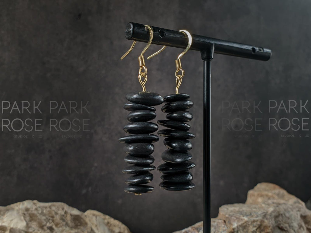 Natural Shungite Chip Earrings: Stainless Steel