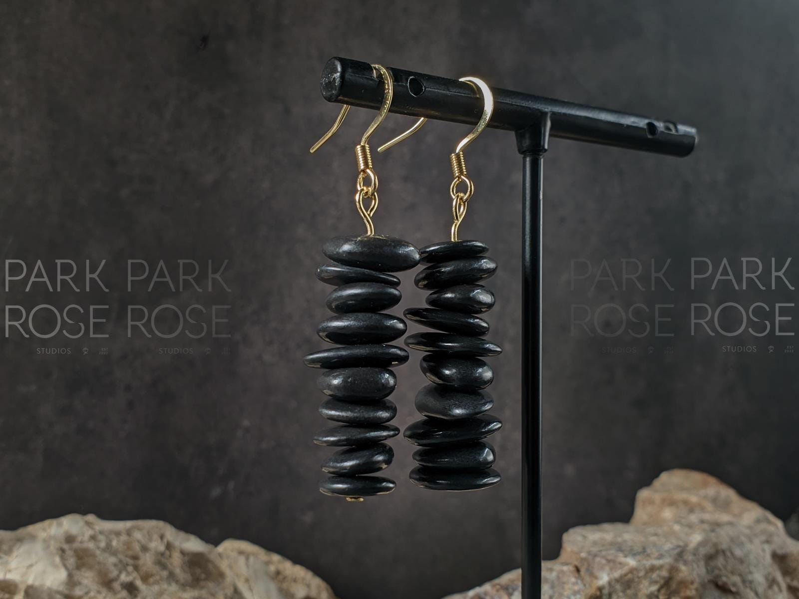 Natural Shungite Chip Earrings: Stainless Steel