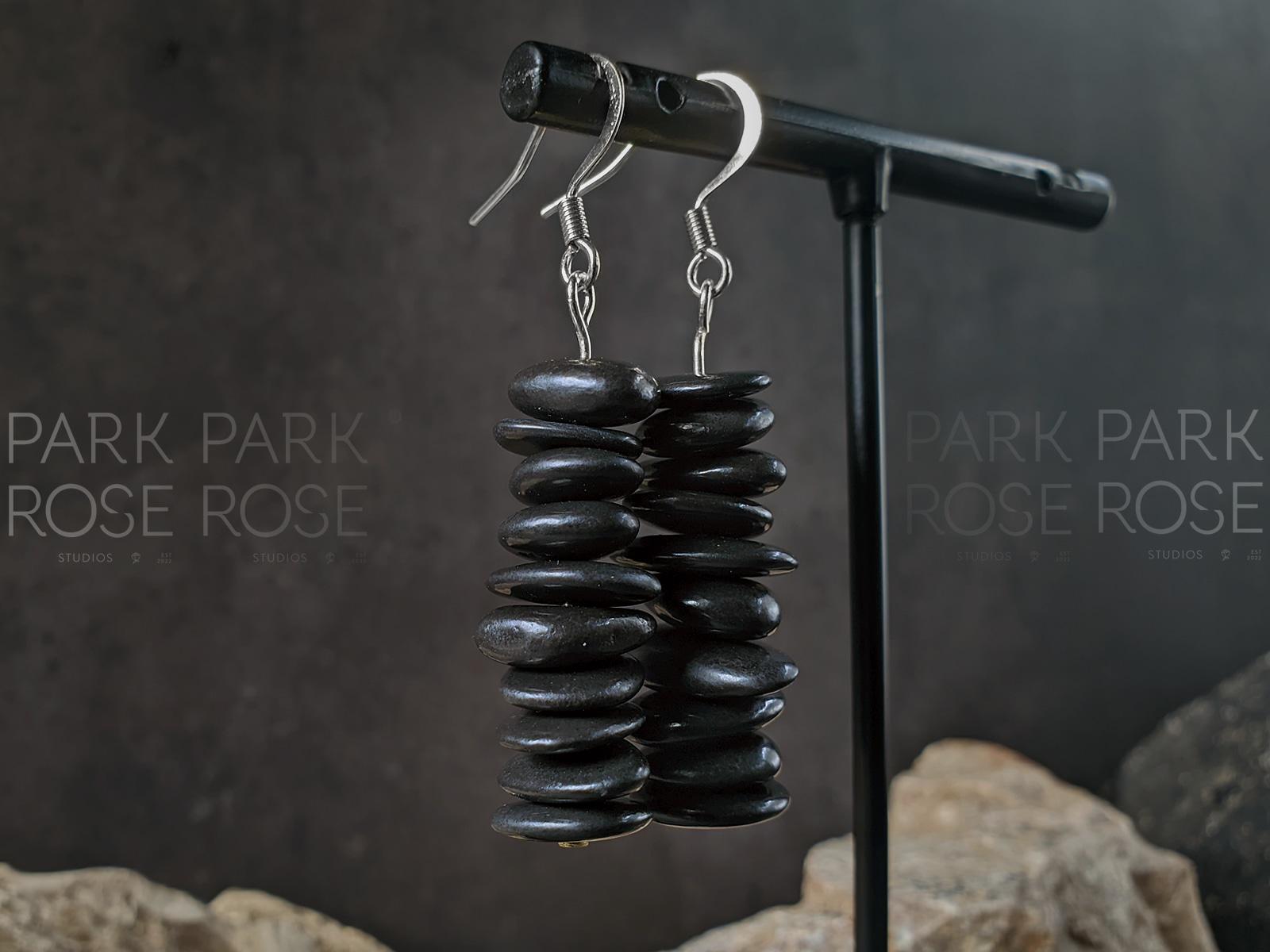 Natural Shungite Chip Earrings: Stainless Steel