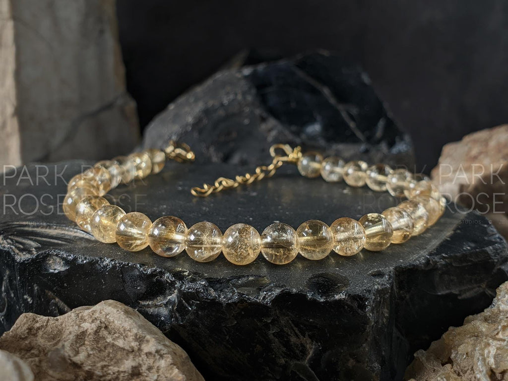 Natural Unheated Brazil Citrine Bracelet: Stainless Steel Clasp, Solar Plexus Chakra (6mm)