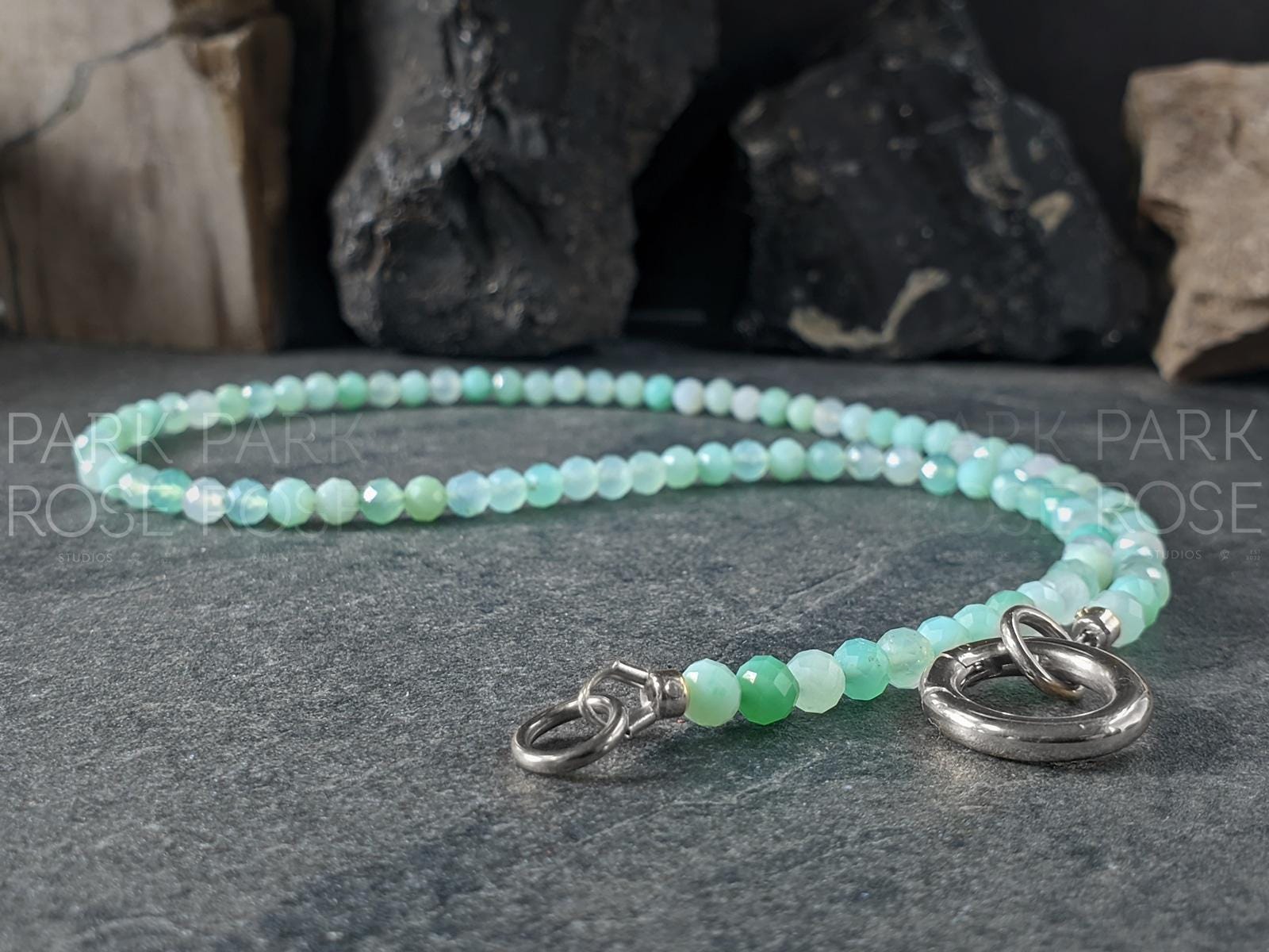 Dainty Faceted Australia Chrysoprase Carabiner Necklace (4mm)