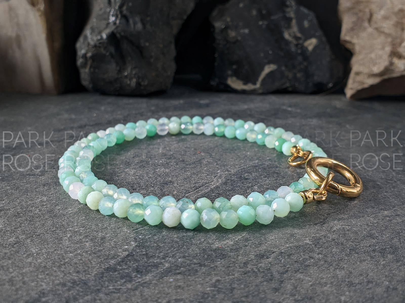 Dainty Faceted Australia Chrysoprase Carabiner Necklace (4mm)