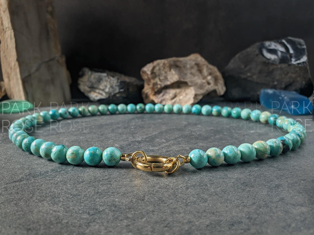 Peruvian Chrysocolla Turquoise Carabiner Necklace (8mm)