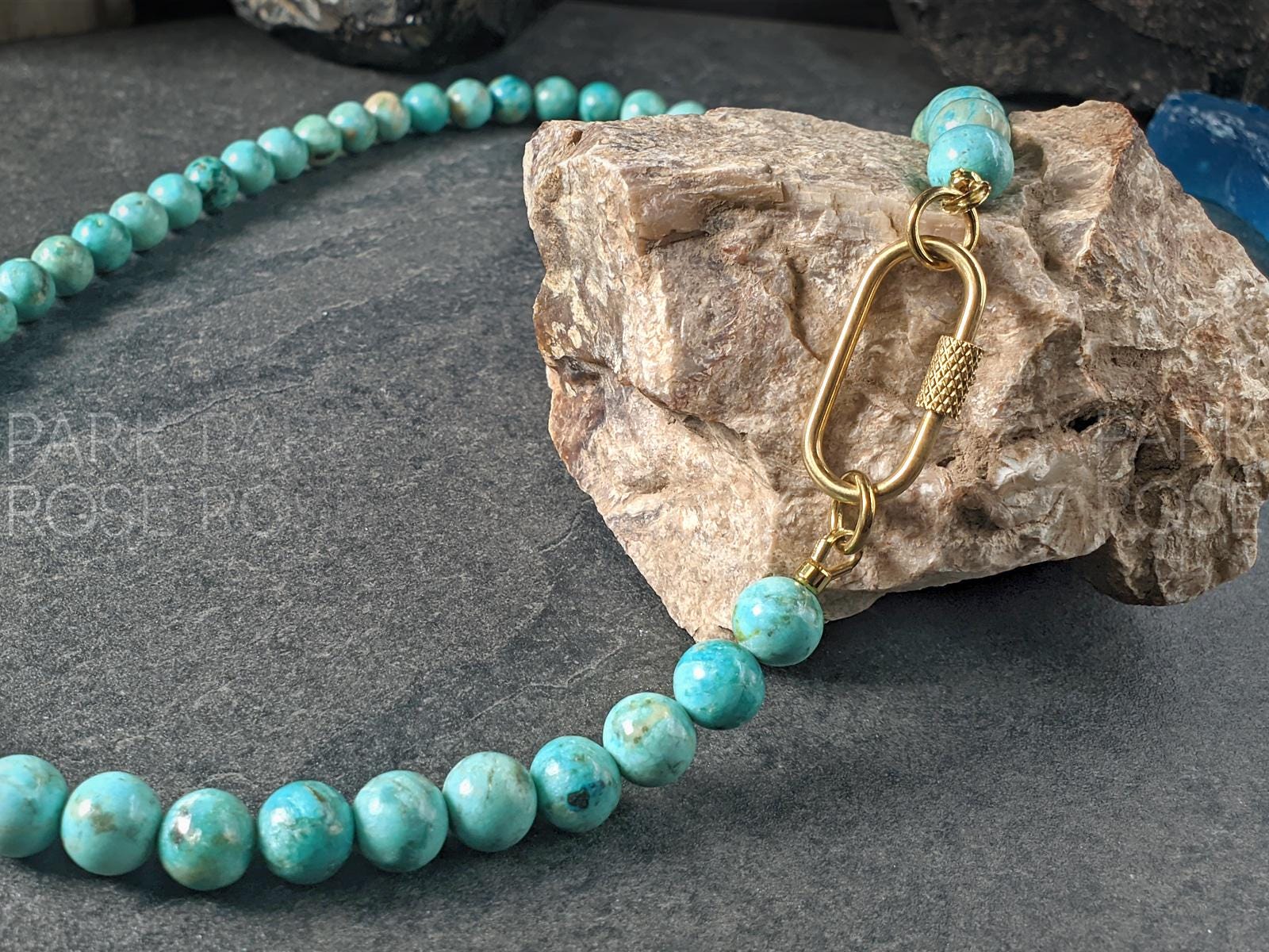 Peruvian Chrysocolla Turquoise Carabiner Necklace (8mm)