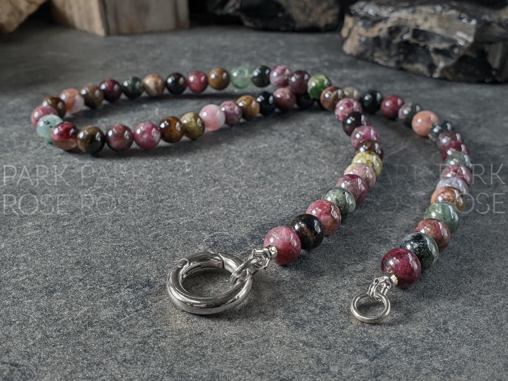 AAAAA Mixed Tourmaline Beaded Carabiner Necklace (8mm)