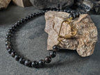 Natural Arfvedsonite Beaded Carabiner Necklace (8mm)
