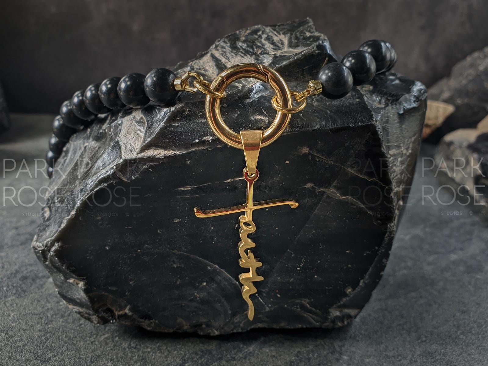 Faith Cross Pendant Shungite Carabiner Necklace