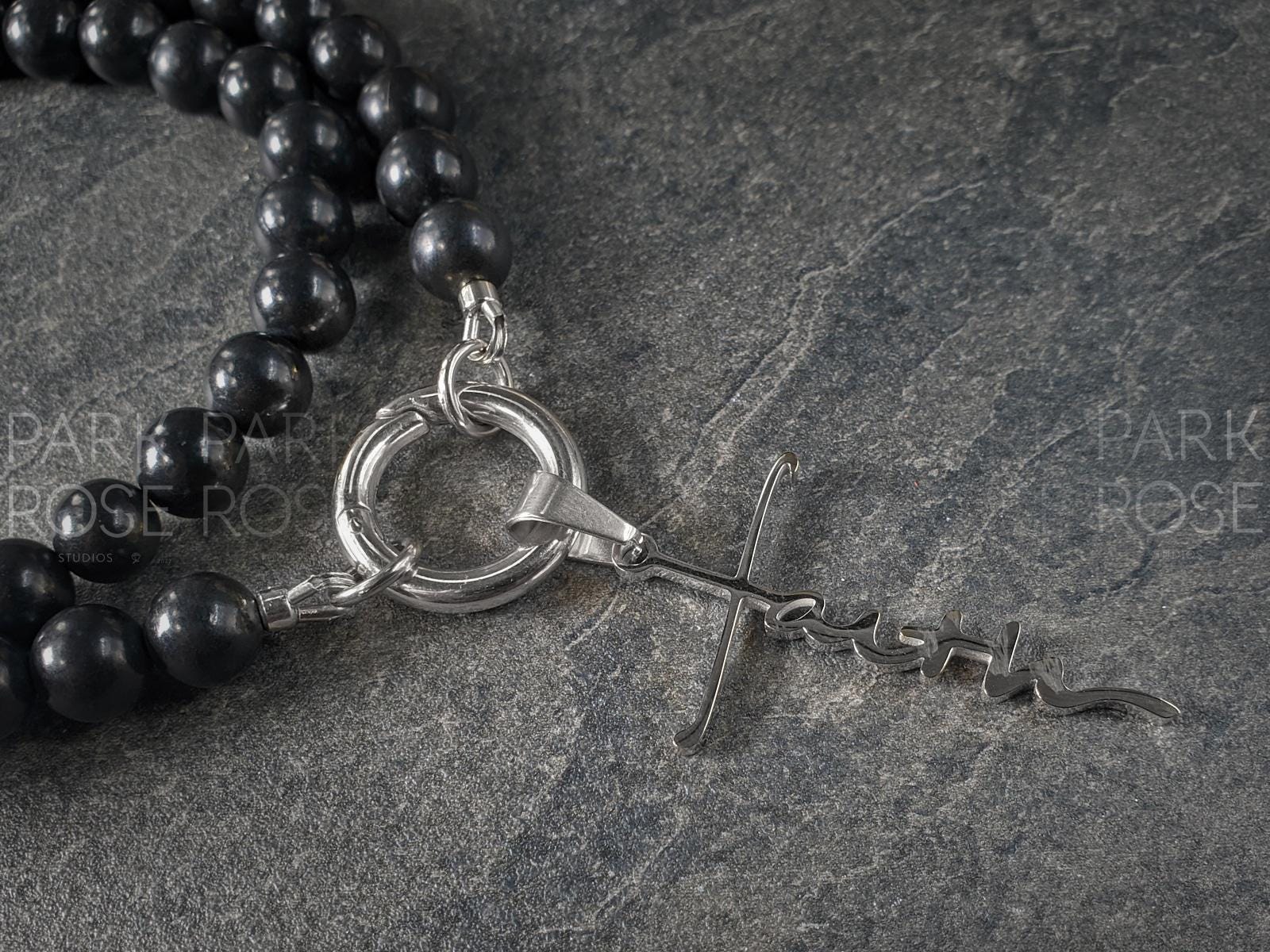 Faith Cross Pendant Shungite Carabiner Necklace