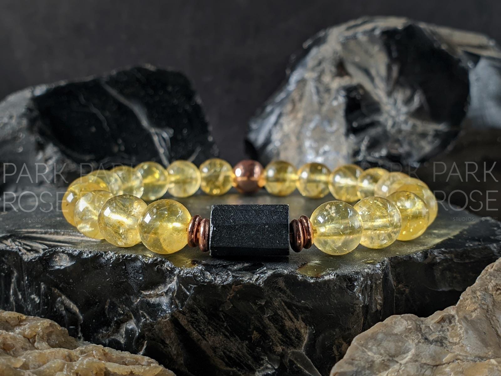 Brazil Citrine, Copper & Africa Shungite Nugget Bracelet, Solar Plexus Chakra