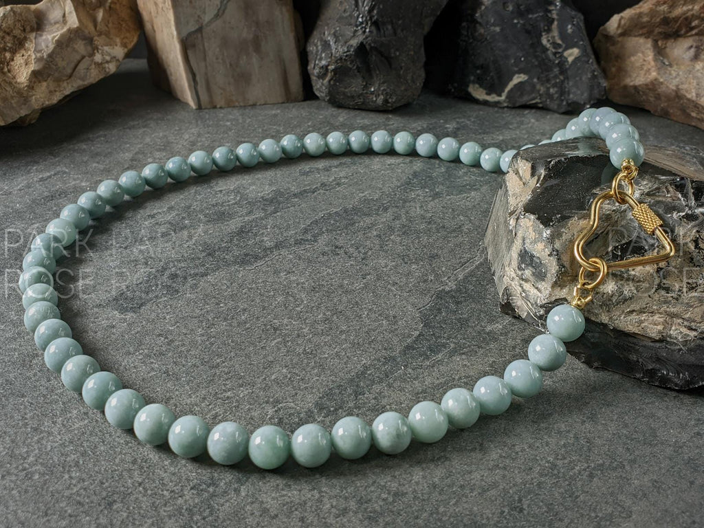 Natural Untreated Myanmar Jadeite Carabiner Necklace (8mm)