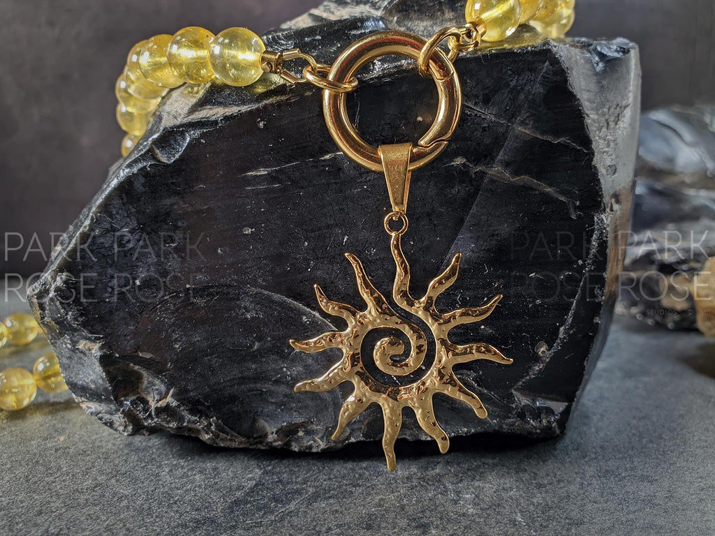 Sunburst Caribiner Necklace, Citrine or Amethyst, Sun Pendant