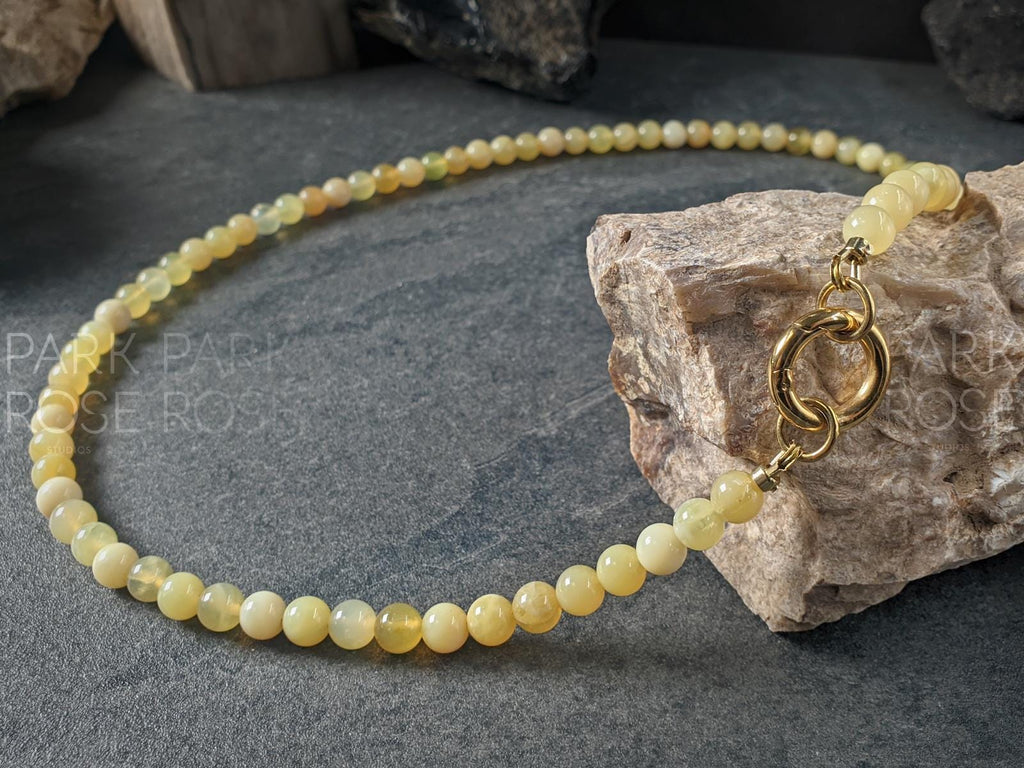 Natural Australian Yellow Opal Carabiner Necklace (6mm)
