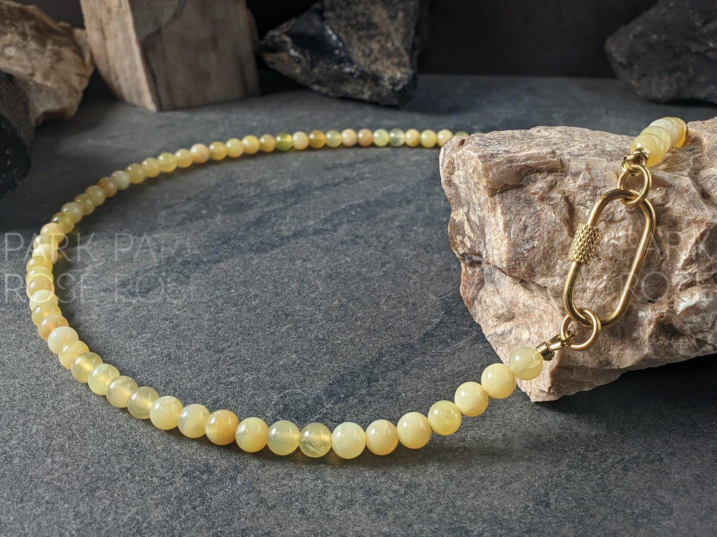 Natural Australian Yellow Opal Carabiner Necklace (6mm)
