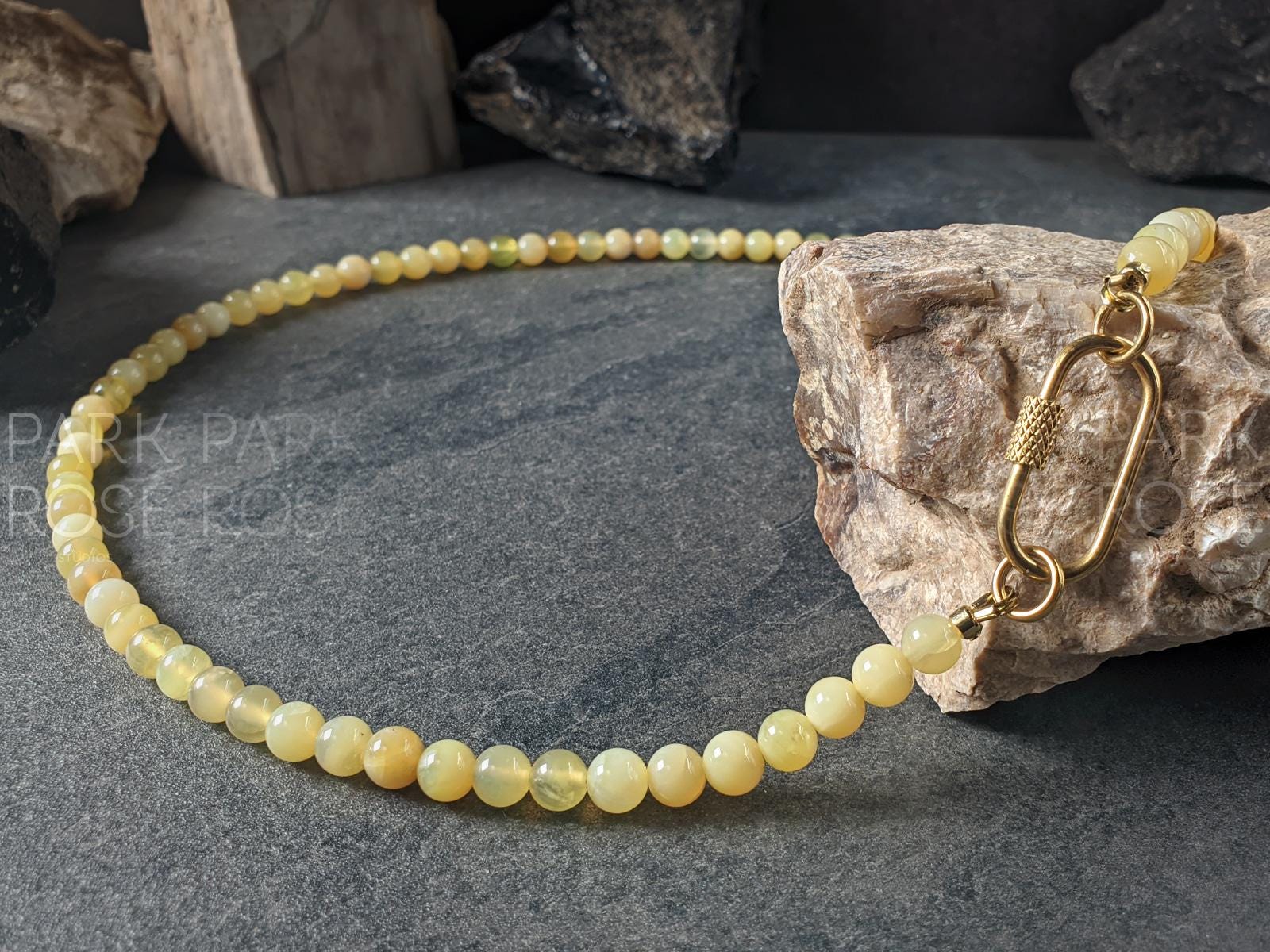 Natural Australian Yellow Opal Carabiner Necklace (6mm)