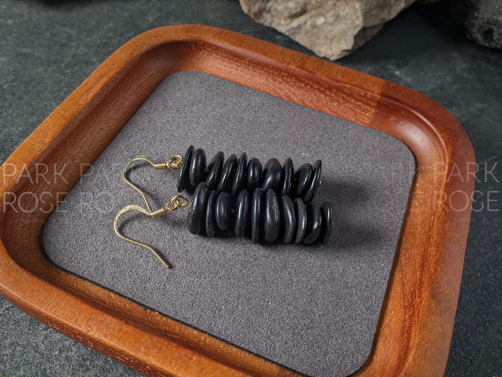 Natural Shungite Chip Earrings: Stainless Steel