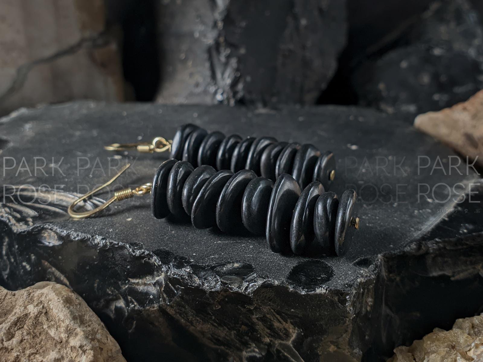 Natural Shungite Chip Earrings: Stainless Steel