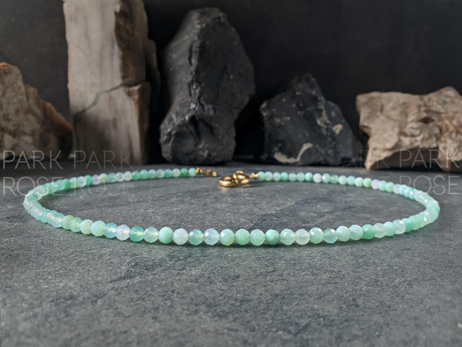 Dainty Faceted Australia Chrysoprase Carabiner Necklace (4mm)