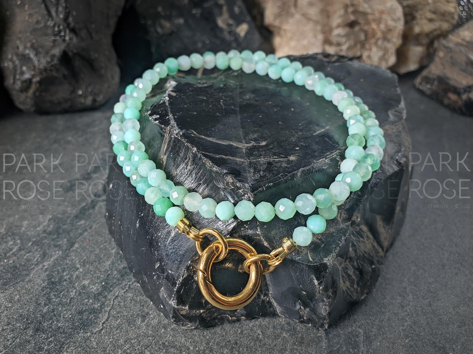 Dainty Faceted Australia Chrysoprase Carabiner Necklace (4mm)