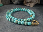 Peruvian Turquoise Carabiner Necklace: Stainless Steel Elephant Charm (8mm)