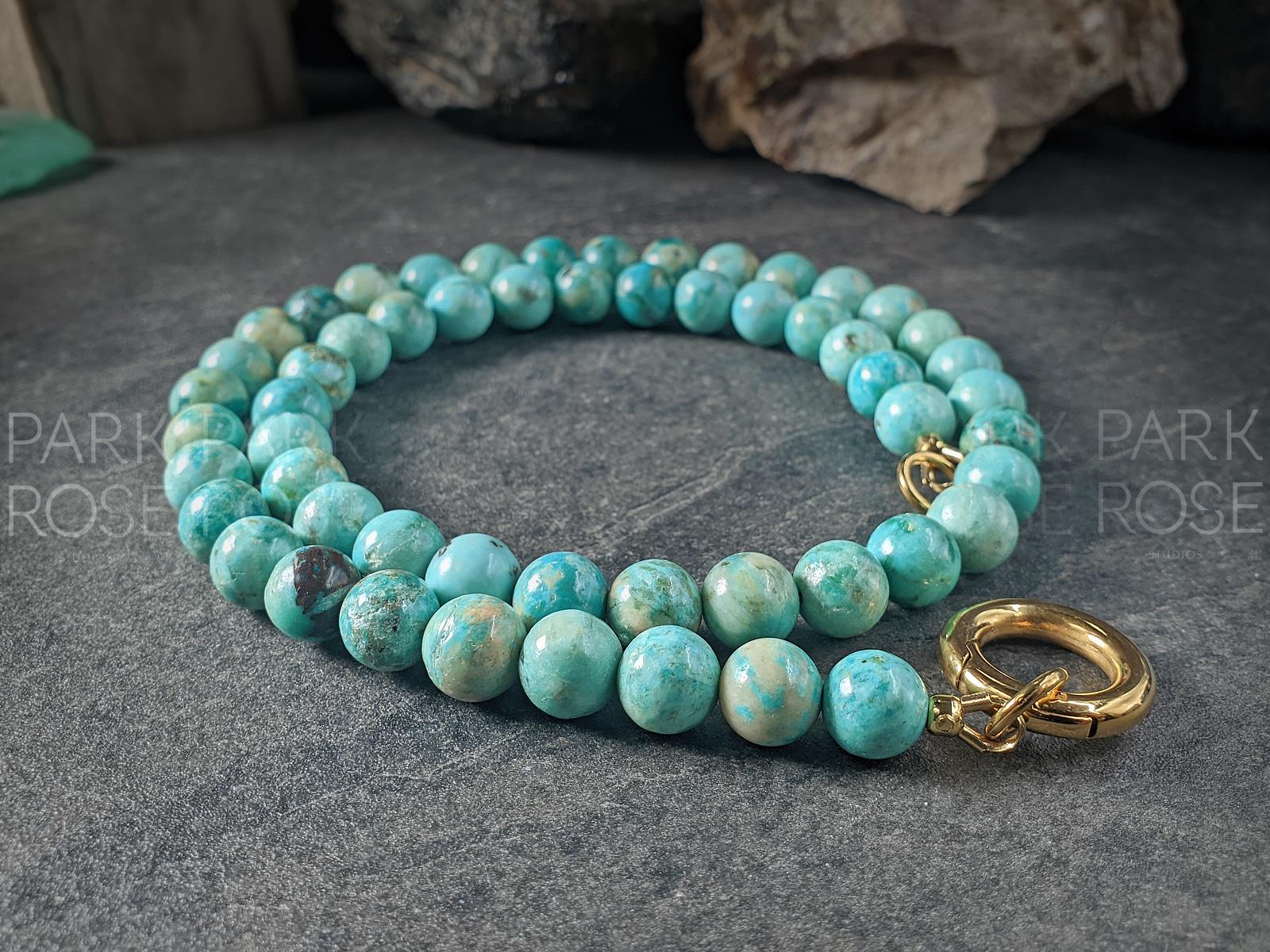 Peruvian Turquoise Carabiner Necklace: Stainless Steel Elephant Charm (8mm)