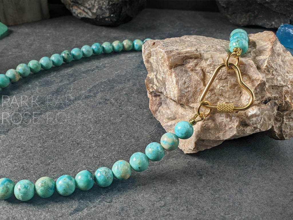 Peruvian Chrysocolla Turquoise Carabiner Necklace (8mm)